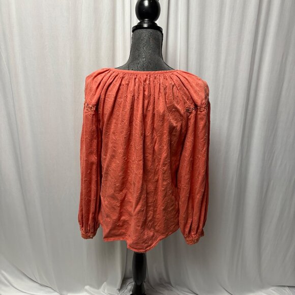 Old Navy Blouse Women Sz Large Embroidered Button-Down Puff Sleeves Peasant Top - Picture 4 of 13